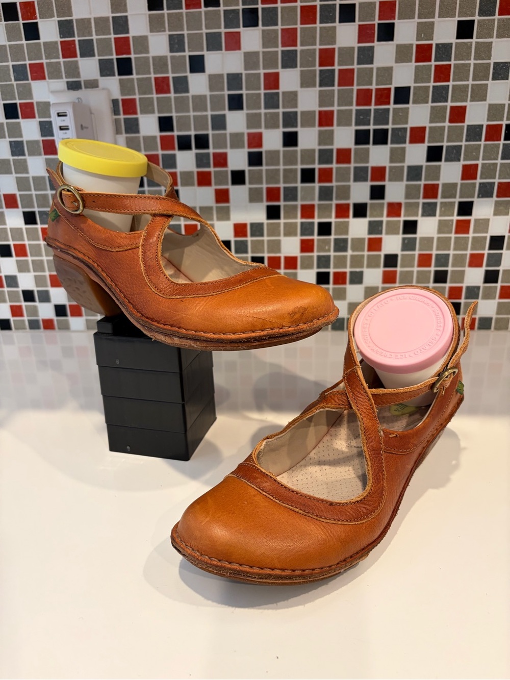 El Naturalista Ankle Strap Tan Leather Heel - Size 41 (9.5-10 US)